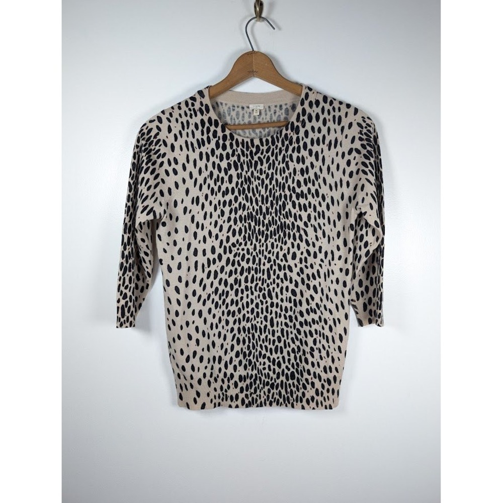 J.Crew Women Sweater Medium 3/4 Sleeve 100% Merino Wool Lightweight Animal Print